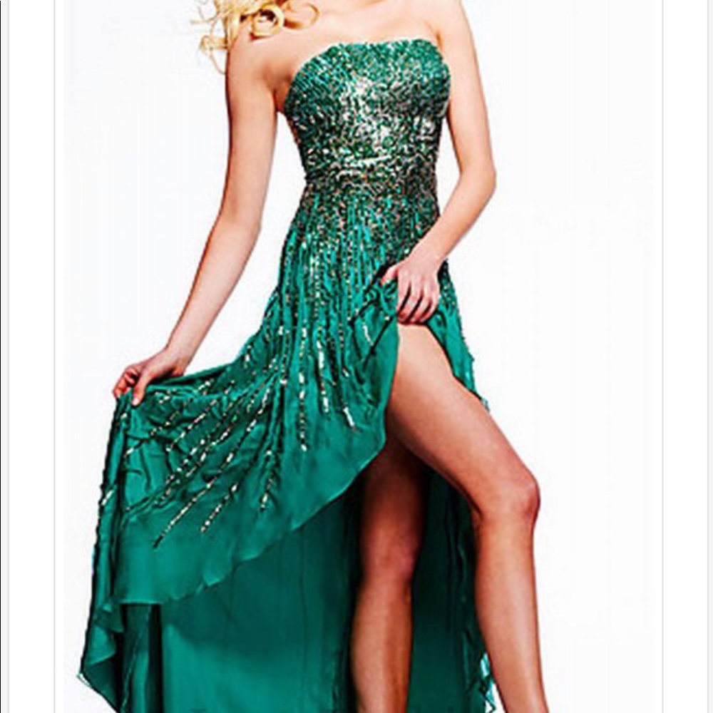 Sherri Hill green sequined high-low dress